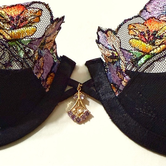 HONEY BIRDETTE RHONA BLACK FLORAL PRINT SHEER MESH PUSHUP BRA - Picture 4 of 13